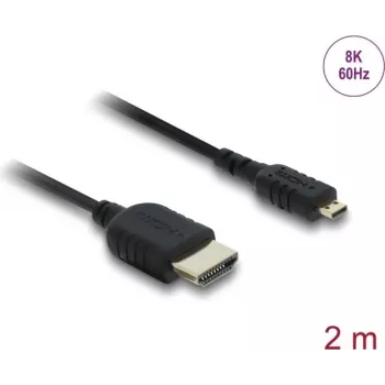 Kabel HDMI DELOCK 81691 — HDMI Typ A na Micro HDMI Typ D, 2 m, 48 Gbit/s, do 7680×4320, pozłacane styki, czarny