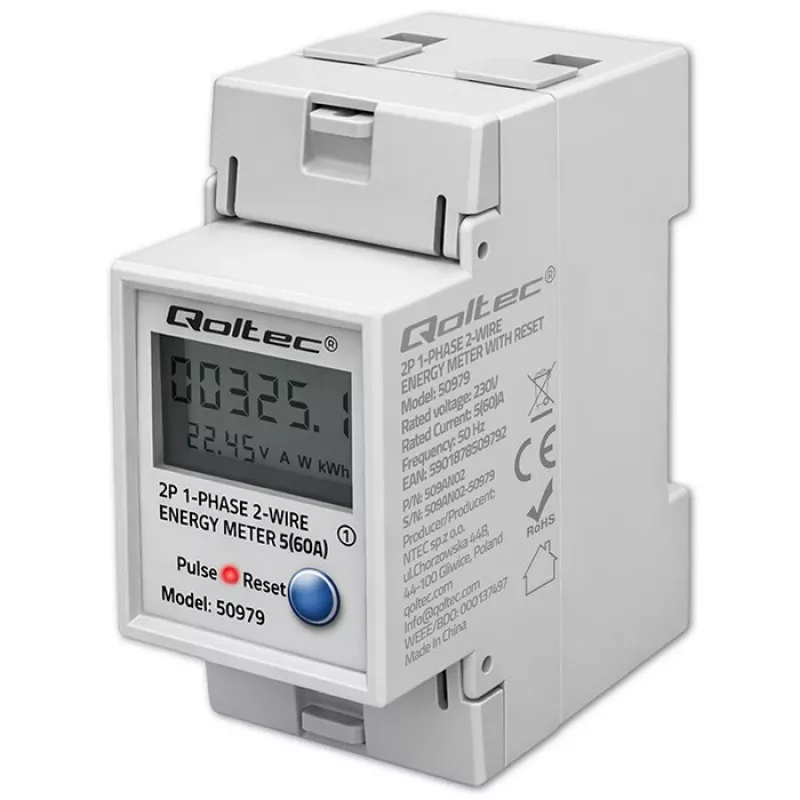 Licznik energii QOLTEC Jednofazowy na szynę DIN 230V (MPN 50979)