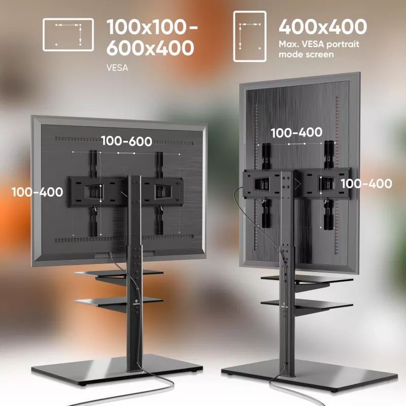 Stojak pod telewizor ONKRON TS5550-B dla 32–65 cali (81,3–165,1 cm), maks. obciążenie 30 kg, VESA 100x100–600x400, wysokość 880–1080 mm, obrót ±25°