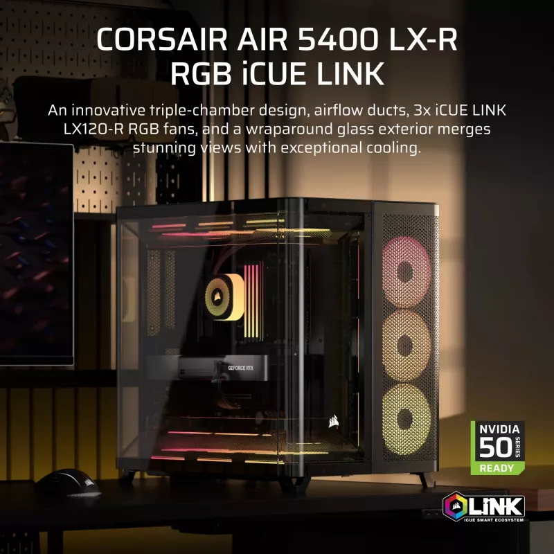 Corsair AIR 5400 LX-R RGB iCUE LINK Midi Tower Czarny