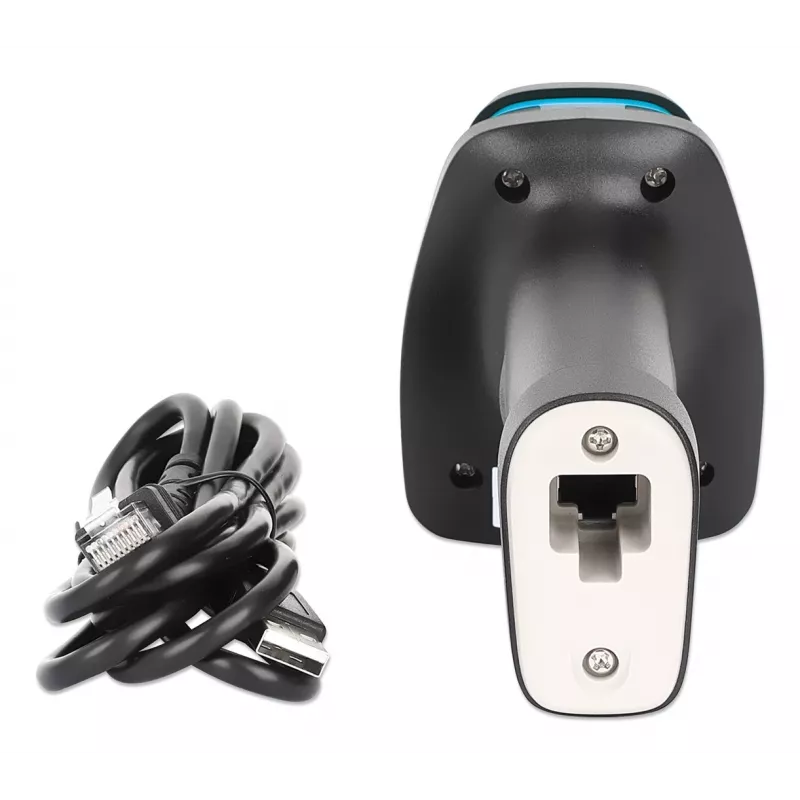 Manhattan 2D Long Range LED Barcode Scanner, USB, 450mm głębokość skanowania, maks. światło otoczenia 100 000 luksów (światło słoneczne), obsługuje symbologie - 1D (21 wersji) i 2D (10 wersji), kabel skanera RJ45 do USB 1,8 m (najpopularniejszy typ, czyli USB-A), czarny, 3 lata gwarancji