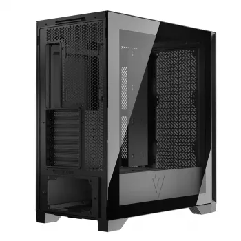 Obudowa PC MODECOM VOLCANO EXPANSE T Midi Tower, szkło hartowane, USB-C, obsługa micro ATX, GPU do 430 mm, chłodzenie CPU do 180 mm, 3x wnęki 3,5 cala, 2x 2,5 cala, czarna