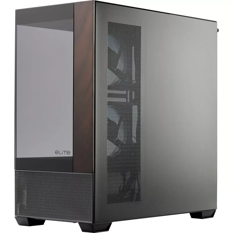Cooler Master Elite 690 Obudowa PC, Midi-Tower, ATX, szkło hartowane - 4x wentylator ARGB, drewno, czarny
