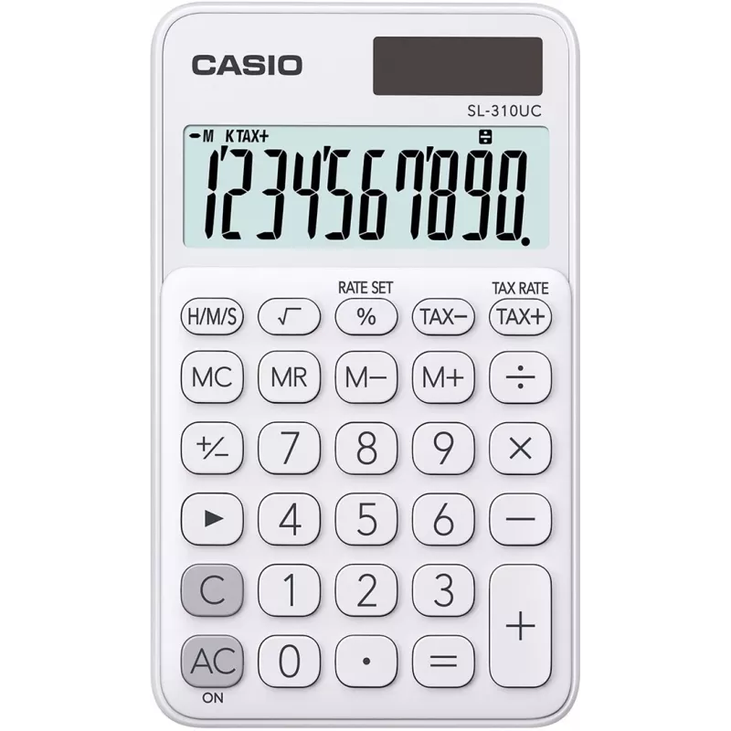 Kalkulator CASIO, kieszonkowy SL-310UC-WE biały, wyświetlacz 10-cyfrowy