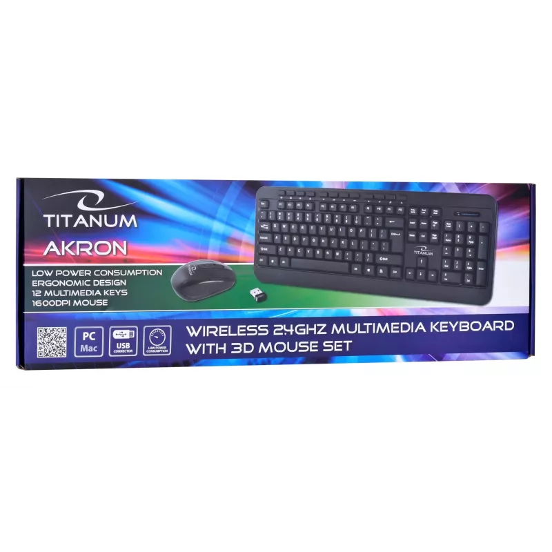 Bezprzewodowy zestaw klawiatura i mysz ESPERANZA Akron TK109 2.4 GHz, odbiornik USB, czarny