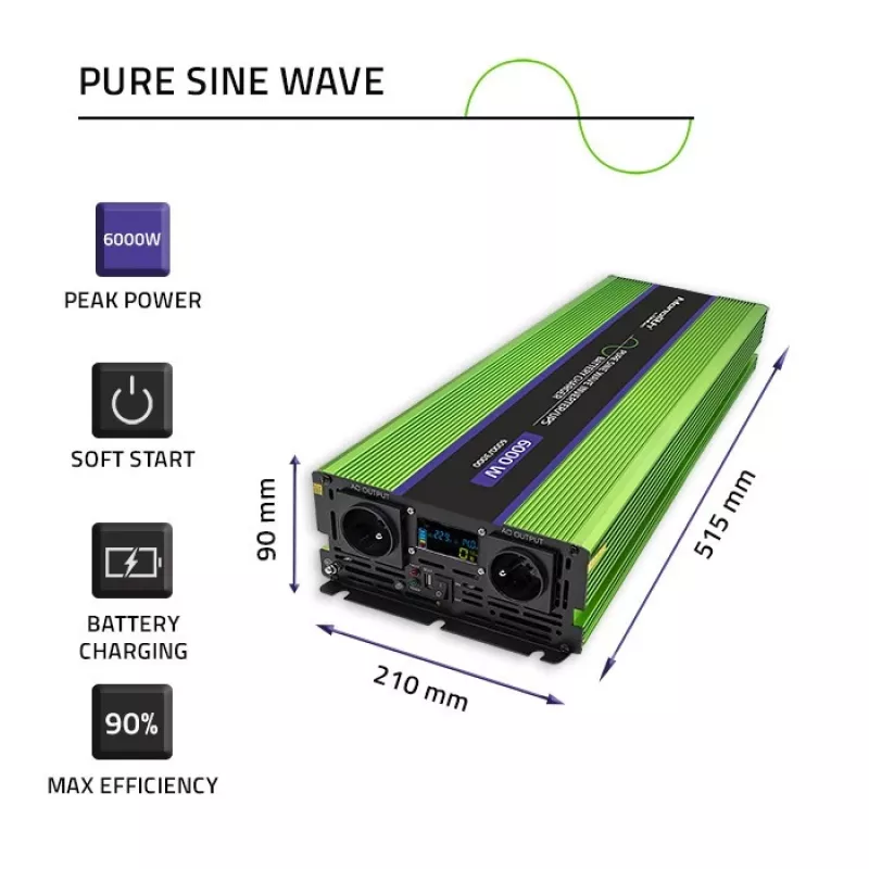 Przetwornica samochodowa Qoltec Monolith 6000 W Zielona 12 V