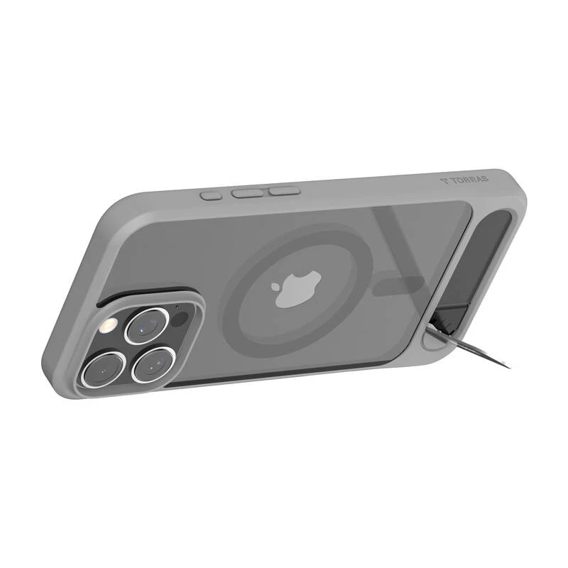 Etui ochronne Torras Pstand Series na iPhone 16 Pro Max, szare, smukły profil z wbudowaną podstawką