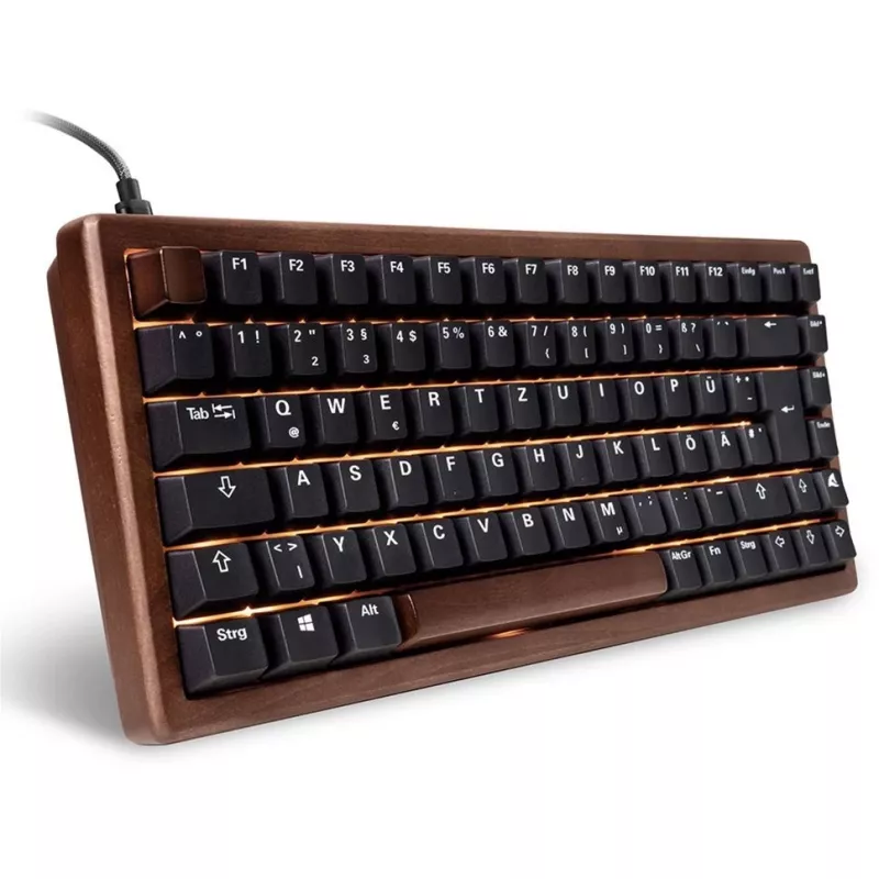 Klawiatura Sharkoon 100068081 domowa USB QWERTZ niemiecka czarna drewniana 75%