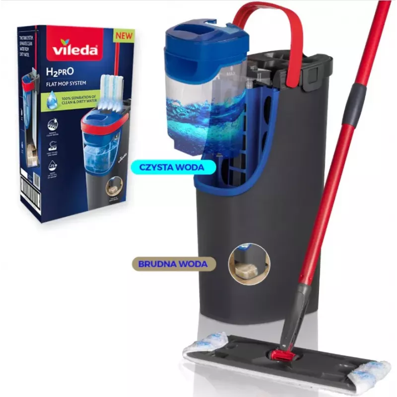 Mop VILEDA Microfibre 1200 ml na mokro, obrotowa głowica 360°, drążek 140,5 cm, zdejmowana głowica do prania w pralce