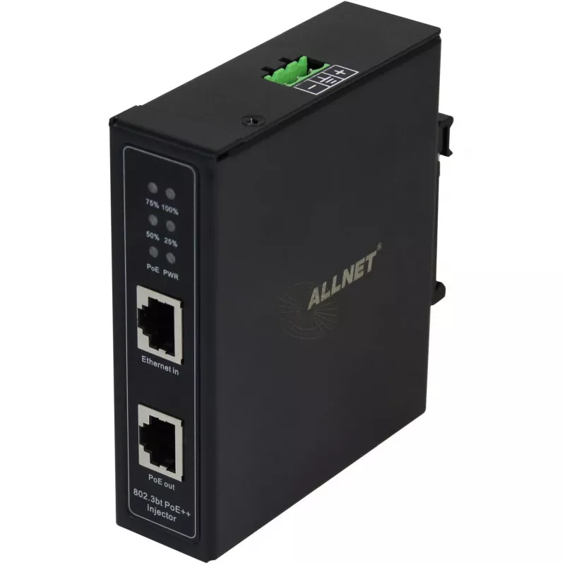 Iniektor PoE ALLNET ALL-PI2014-I-BT90 90W Gigabit przemysłowy, obudowa metalowa DIN