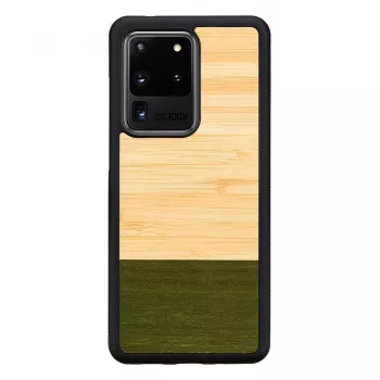 Phone case man and wood Galaxy S20 Ultra bamboo Czarny — obudowa ochronna, naturalna wkładka bambusowa