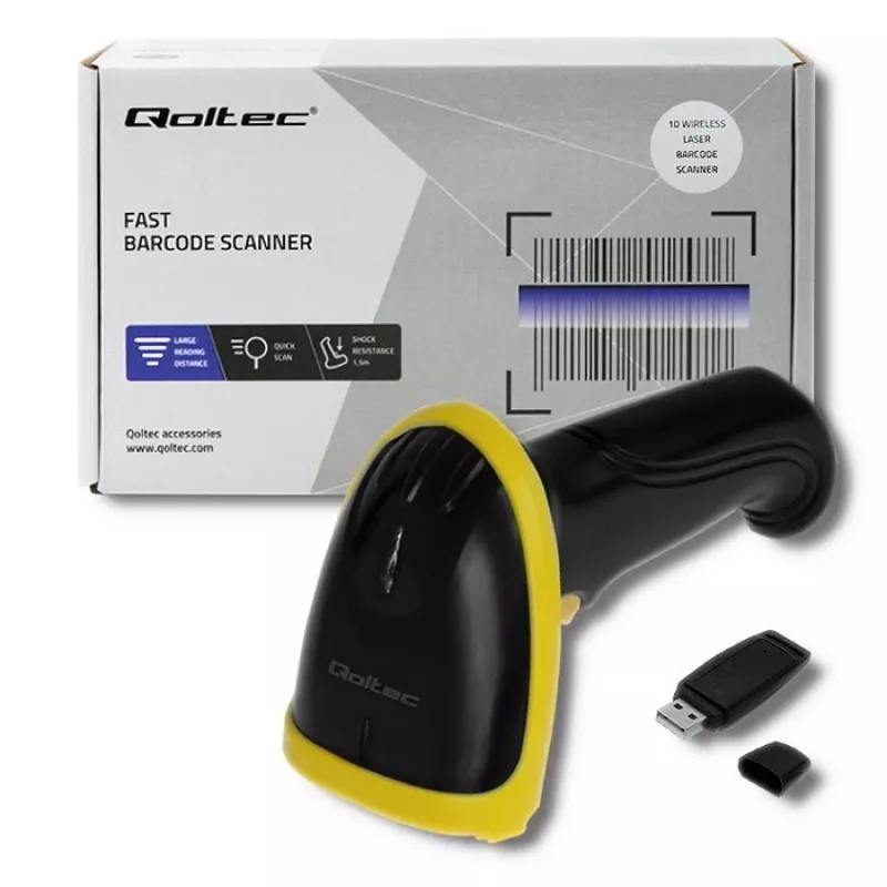 Qoltec 50862 Bezprzewodowy Laserowy Skaner Kodów Kreskowych 1D | 2,4 GHz