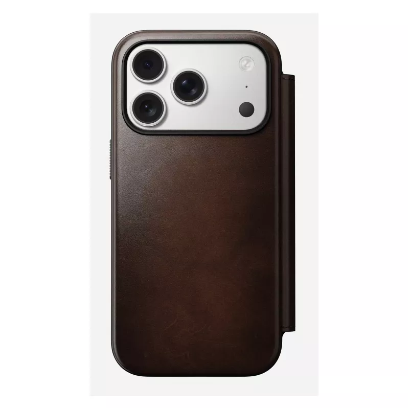 Etui do telefonu Nomad Modern Leather Folio dla iPhone 17 Pro, skóra/aluminium, 16 cm (6,3 cala) brązowy, 4 kieszenie na karty