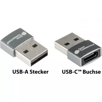 Good Connections Adapter USB 2.0 Plug A na gniazdo USB-C, szara obudowa aluminiowa (USB-AD203)