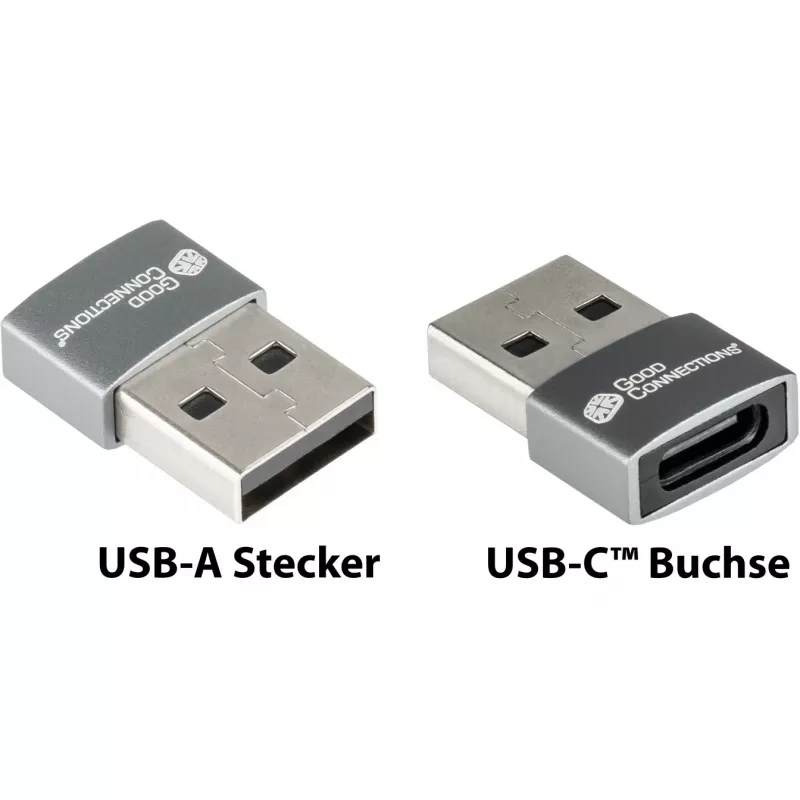 Good Connections Adapter USB 2.0 Plug A na gniazdo USB-C, szara obudowa aluminiowa (USB-AD203)