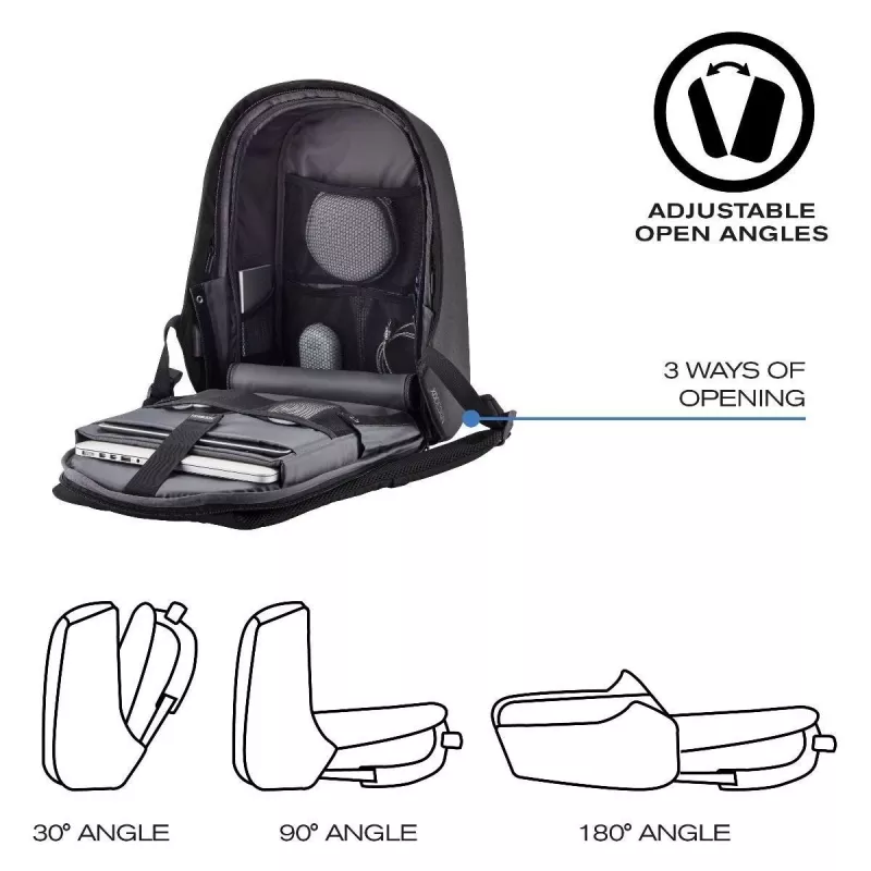 Plecak XDDESIGN Bobby Hero XL — 21,5 l, mieści laptop 17 cali, kieszeń na tablet, panel organizacyjny, czarny