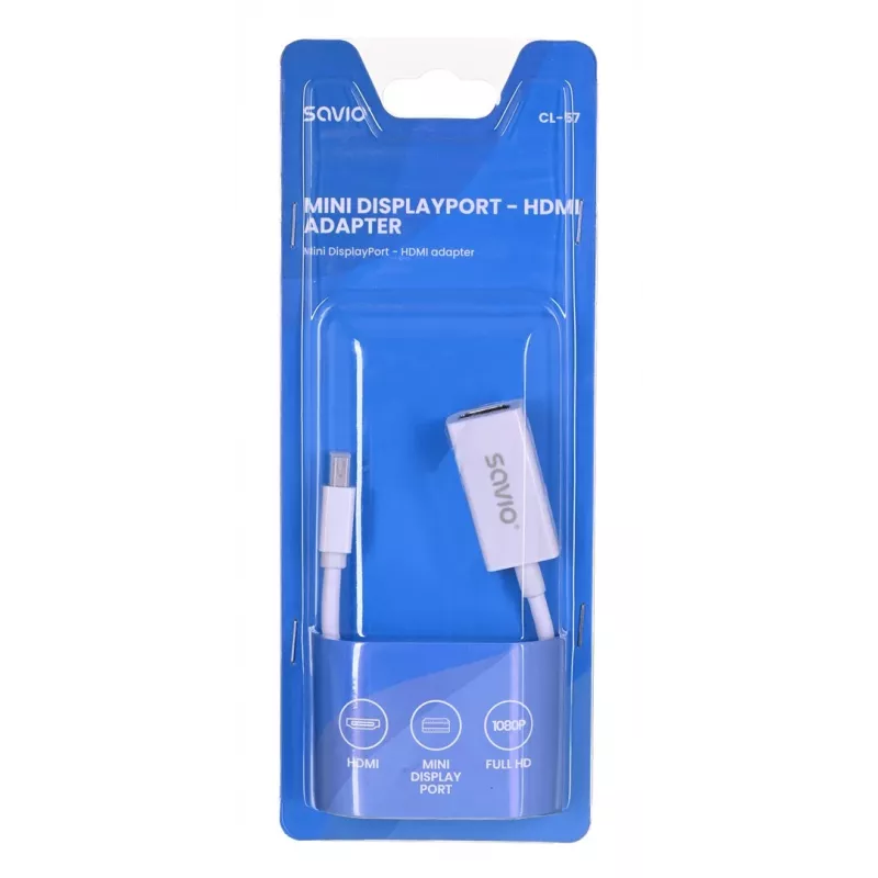 adapter kablowya wideo SAVIO Mini DisplayPort (męski) na HDMI typu A (żeński) 0,2 m, biały