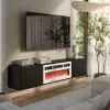Cama szafka RTV LARA 183x35x37 czarny matowy + biały kominek