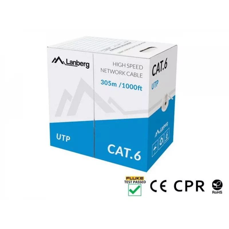 Kabel sieciowy LANBERG Cat6 U/UTP LCU6-11CU-0305-S, 305 m, 23 AWG, szary, płaszcz HDPE