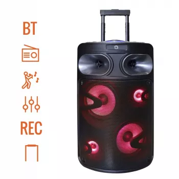 Przenośny głośnik karaoke Bluetooth MANTA SPK0803B140 140 W, zasilany bateriami, MIC/USB/microSD, FM, equalizer, kółka
