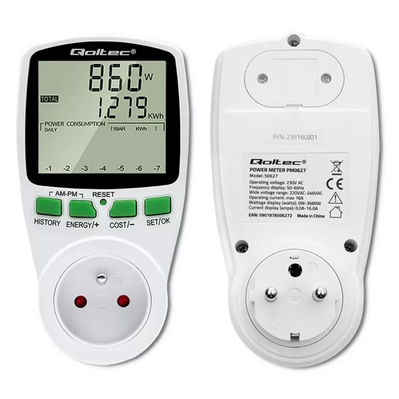 Miernik mocy QOLTEC PM0627 3680W z historią — QOLTEC PM0627 3680W