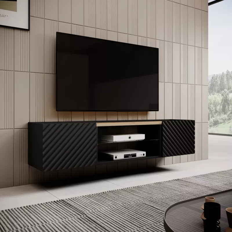 EF ONDA szafka RTV 180x40x39-58 czarny (stojąca lub montowana na ścianie)