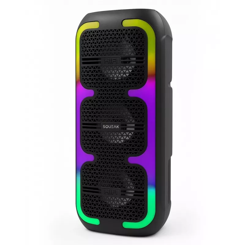 Przenośny głośnik stereo SQUEAK SQ1009 — Bluetooth 5.3, 45 W RMS, 10h bateria, FM, USB, AUX, LED, 1800 mAh, czarny