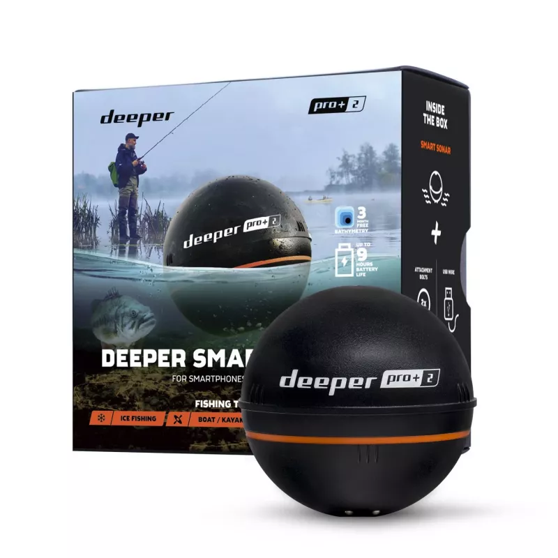 Przenośna echosonda Deeper Smart Sonar PRO+ 2, sonar 675 kHz, zasięg 100 m, 65×65×65 mm, Li‑Ion 950 mAh