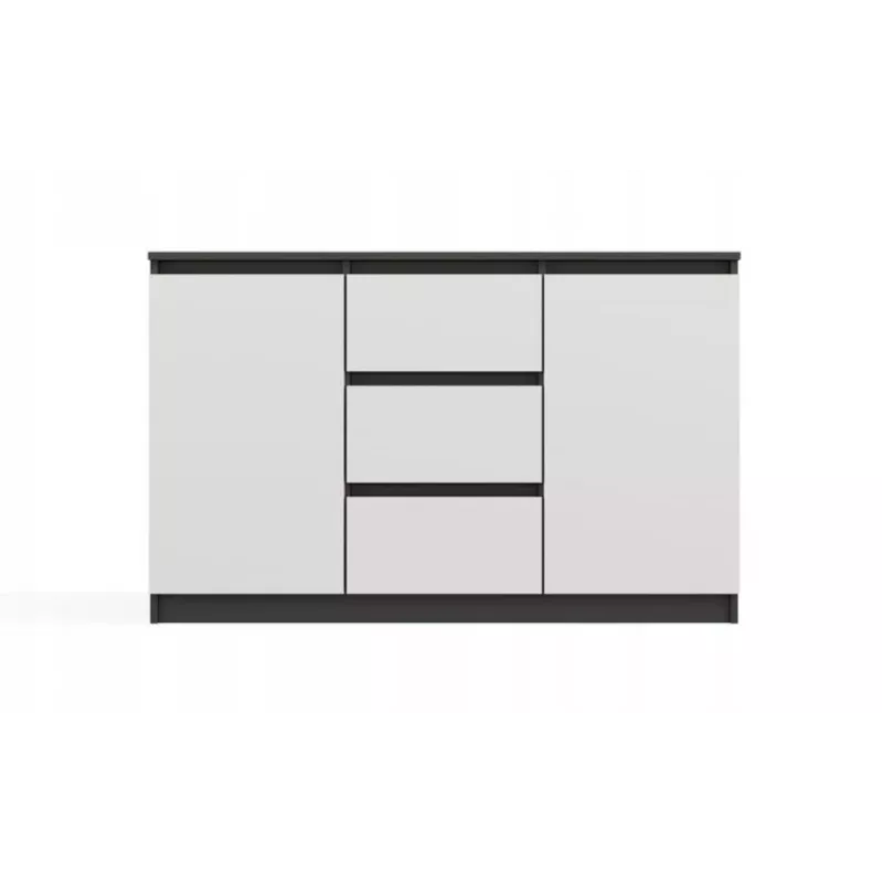 Komoda 2 drzwi 3 szuflady top e shop M-MP-K-MAL-2D3S-ANTBIA — rama antracytowa, białe drzwi, 1200×750×400 mm