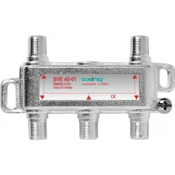 axing SVE04001 - rozgałęźnik kablowy - 75 Ohm - 5 - 2400 MHz - srebrny - 1x gniazdo F - 4x gniazdo F