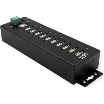 USB hub Exsys EX-1170HMVS 10-portowy metalowy na szynę DIN z ochroną ESD 15 kV