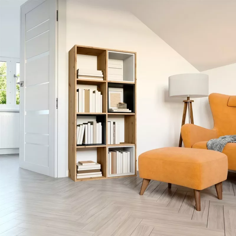 Living room bookcase Top e Shop MALAX 2X4 ARTISAN, natural wood, 8 shelves, 1470×300×750 mm