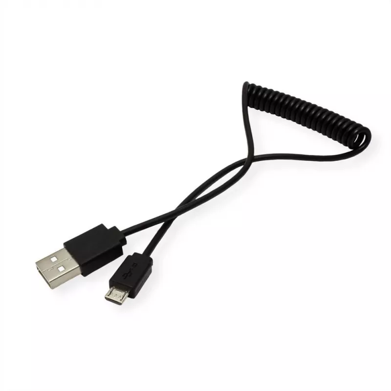 ROLINE USB 2.0 kabel spiralny - A - Micro B - ST/ST 1,0 m - ekranowany - USB 2.0 Type Micro B - 1 mm - spiralny (11.02.8317)