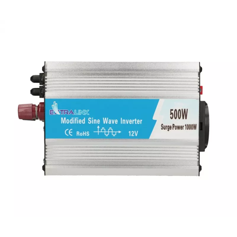 Przetwornica samochodowa Extralink OPIM-500W 12V, 500W zmodyfikowany sinus, obudowa aluminiowa, aktywne chłodzenie