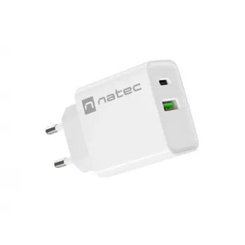 Ładowarka sieciowa szybkiego ładowania NATEC RIBERA 12V 20W USB-C PD 3.0 + USB-A Samsung AFC biała