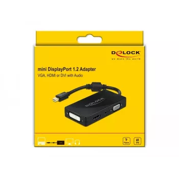Adapter DeLOCK Mini DisplayPort 1.2 na VGA HDMI DVI Audio 4K Pasywny Czarny