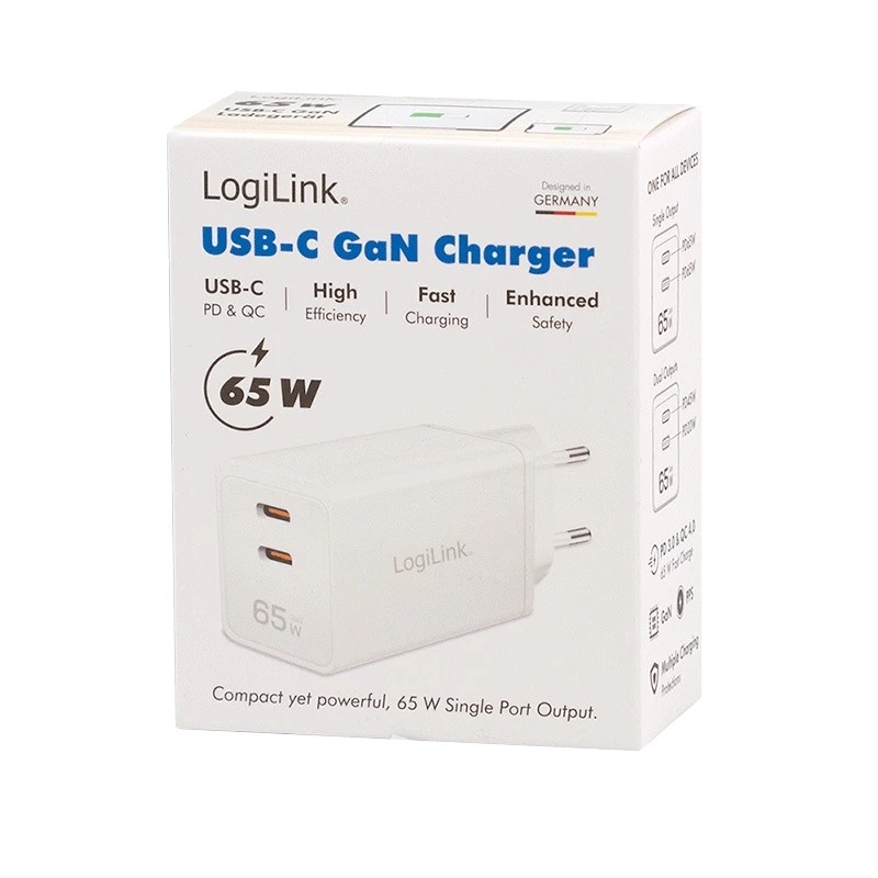 Adapter podwójny USB 65W, 2xUSB-C, biały