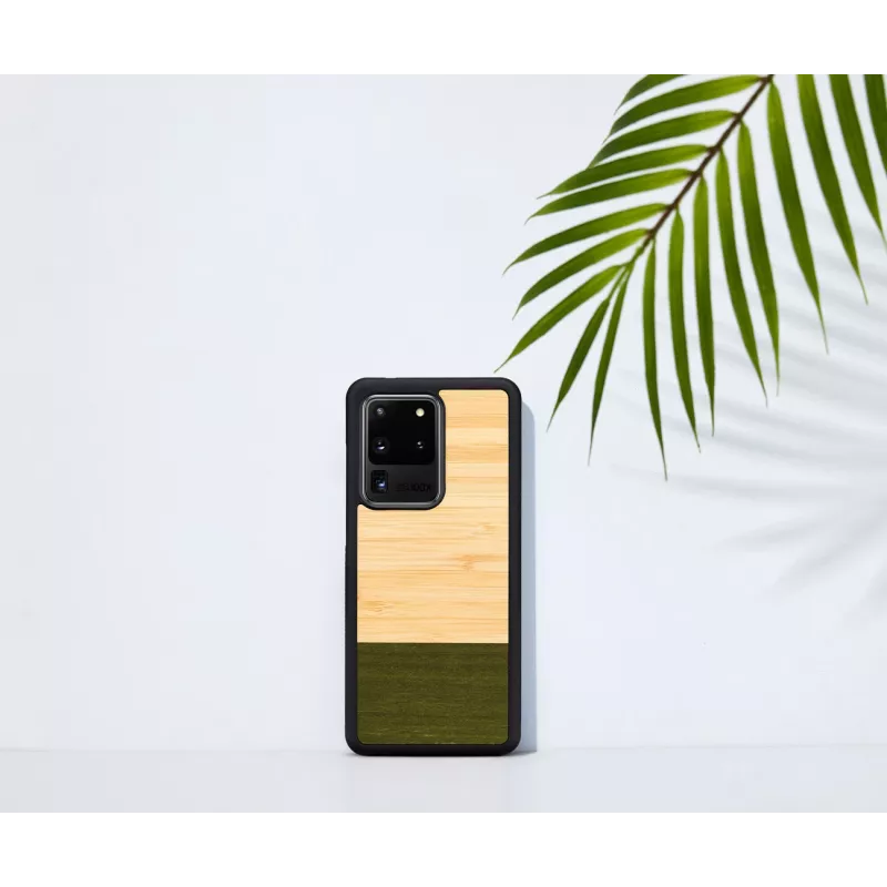Phone case man and wood Galaxy S20 Ultra bamboo Czarny — obudowa ochronna, naturalna wkładka bambusowa