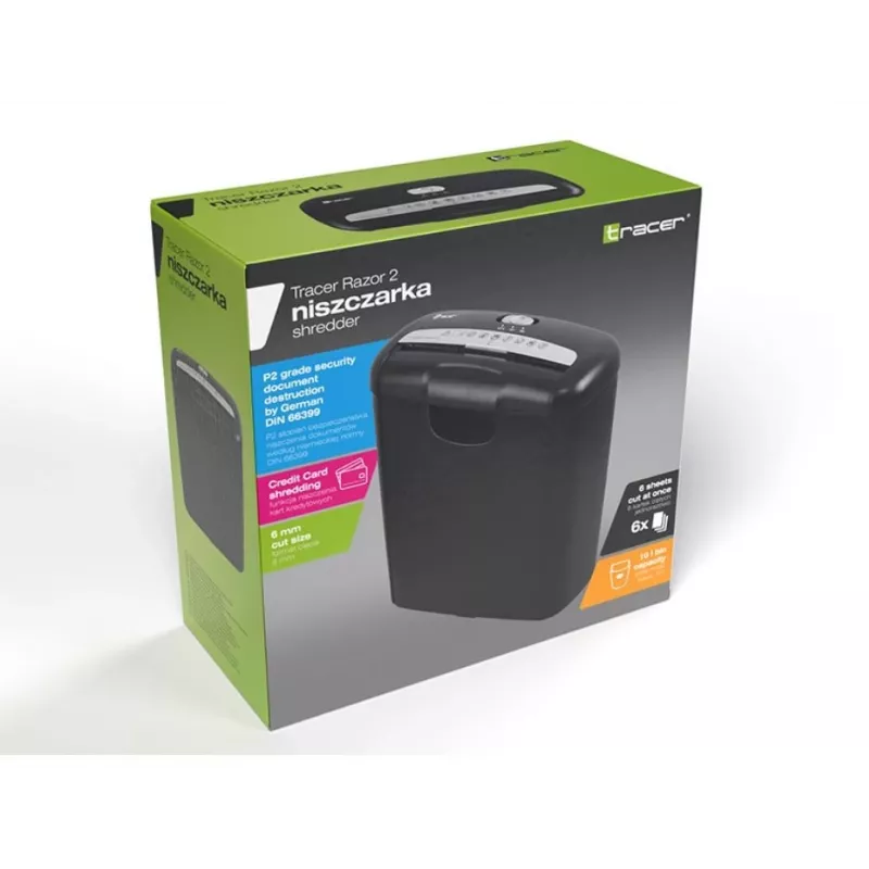 Niszczarka Tracer Razor 2, cięcie paskowe, 70 dB, czarny