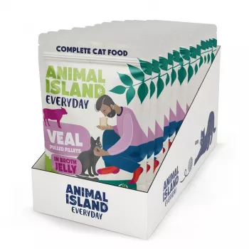 Karma mokra dla kota animal island Everyday Jelly Veal — 12 x 85 g saszetki, koty dorosłe, bez cukru/soi/glutenu