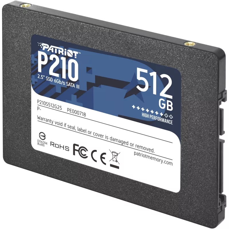Dysk SSD 2,5 cala SATA III PATRIOT P210 512 GB — odczyt 500 MB/s, zapis 400 MB/s
