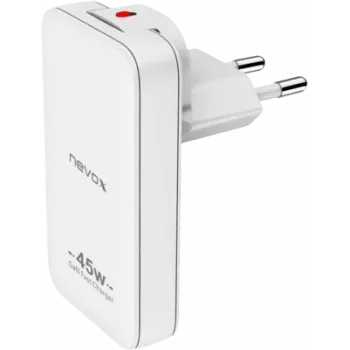 AXAGON nevox 45W Dual cienki GaN USB-C/USB ładowarka sieciowa EU/US biała