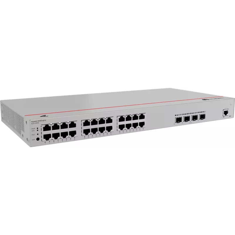 Switch HUAWEI S220-24P4X — 24 x Gigabit (10/100/1000) RJ-45, 4 x SFP+, PoE, 1U szary