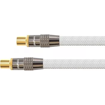 Kabel antenowy SAT, wtyk i gniazdo IEC/koncentryczne pozłacane, skuteczność ekranowania 120 dB, 75 Ohm, oplot nylonowy biały, 1 m, seria PYTHON® (GC-M2001)