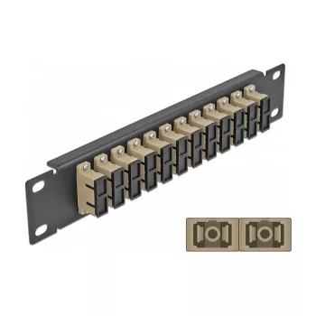 Patch panel światłowodowy DeLOCK 10 cali 12 portów SC Duplex Beżowy 1U Czarny