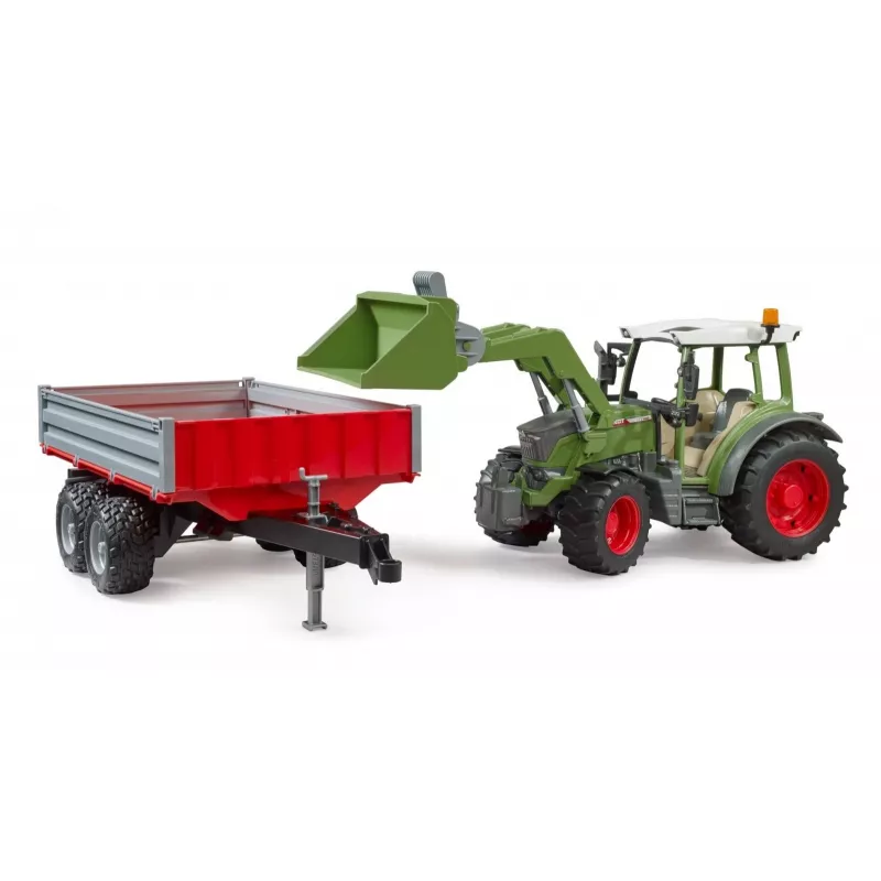 Ciągnik-zabawka BRUDER Fendt Vario 211 z ładowaczem czołowym i przyczepą boczną