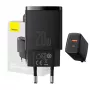 Wewnętrzna szybka ładowarka USB Baseus CCXJ-B01 — 2 porty (USB-C PD 20W + USB-A QC3.0 18W), 100–240 V, czarna