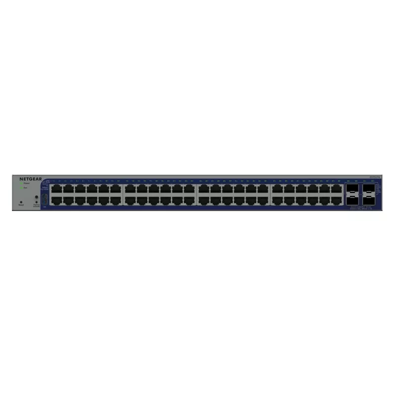 Zarządzalny przełącznik Gigabit Ethernet Netgear GS752TX, 48x RJ-45 10/100/1000, obsługa 10G, 1U do montażu w szafie, szary