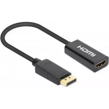 Adapter Manhattan DisplayPort 1.2 do HDMI Active, 4K@60Hz, 15 cm, męski na żeński, DisplayPort z zatrzaskiem, czarny, nie dwukierunkowy, trzyletnia gwarancja, odpowiednik DP2HD4K60S
