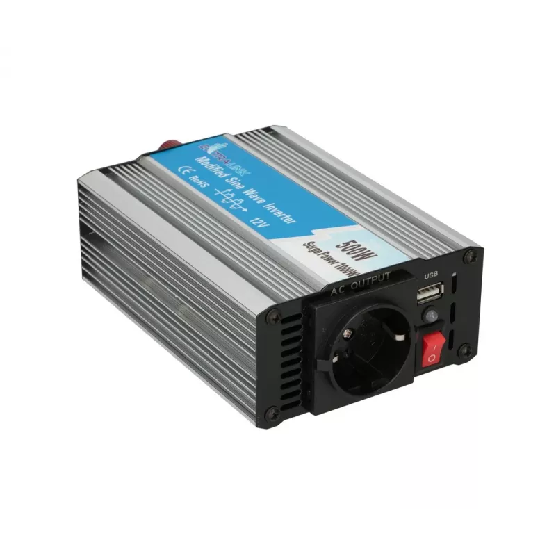 Przetwornica samochodowa Extralink OPIM-500W 12V, 500W zmodyfikowany sinus, obudowa aluminiowa, aktywne chłodzenie